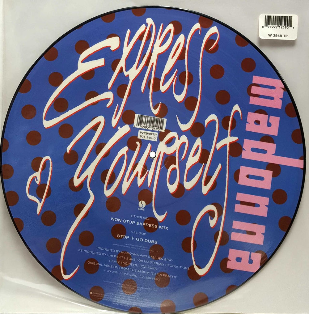 Madonna Express Yourself + Barcode Sticker UK 12" vinyl picture disc (12 inch picture record) MAD2PEX03890