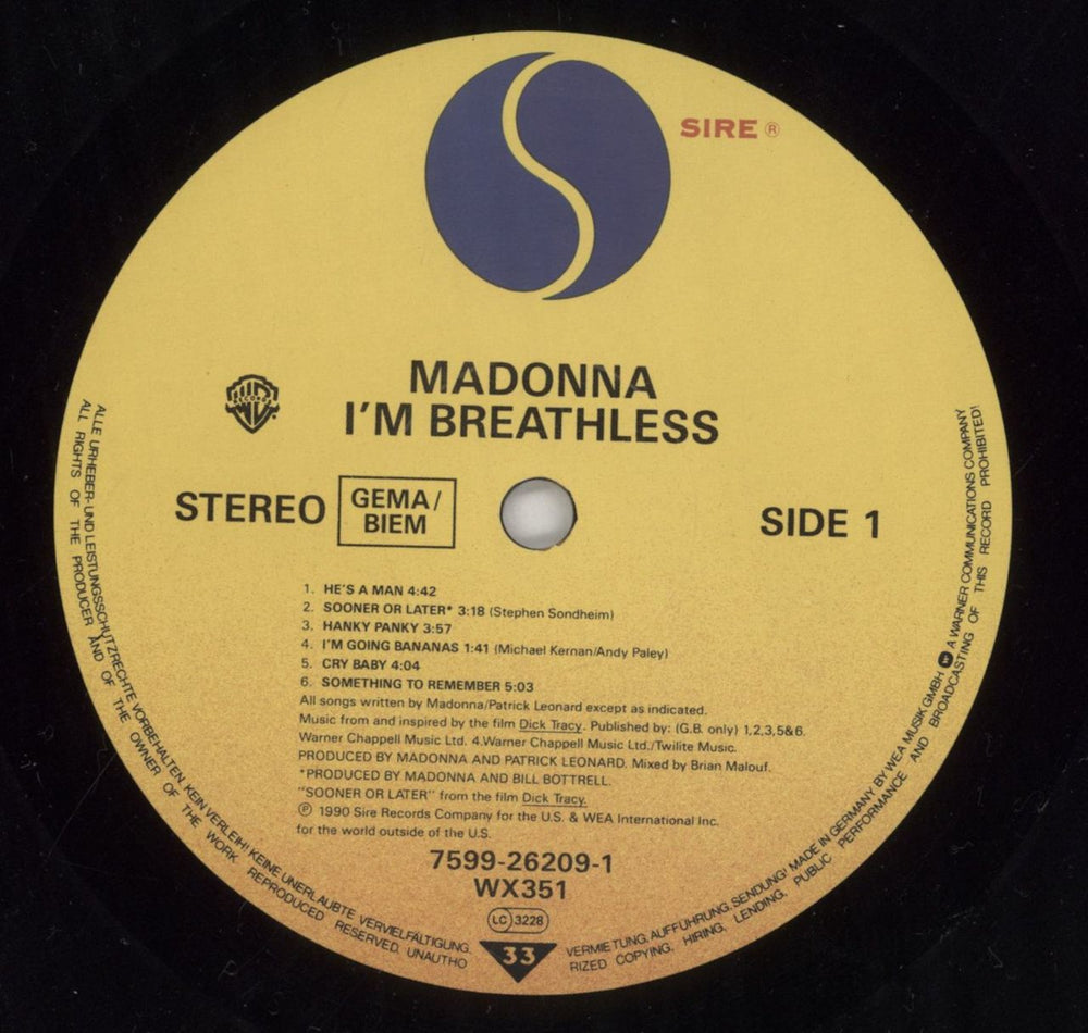 Madonna I'm Breathless UK vinyl LP album (LP record) MADLPIM41331