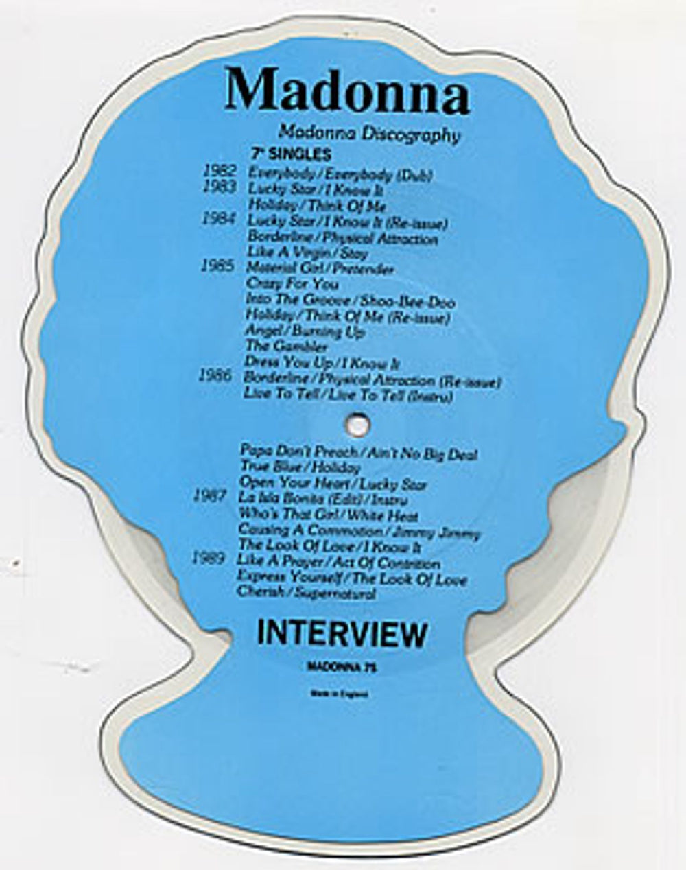 Madonna Interview - head shape UK shaped picture disc (picture disc vinyl record) MADSHIN42512