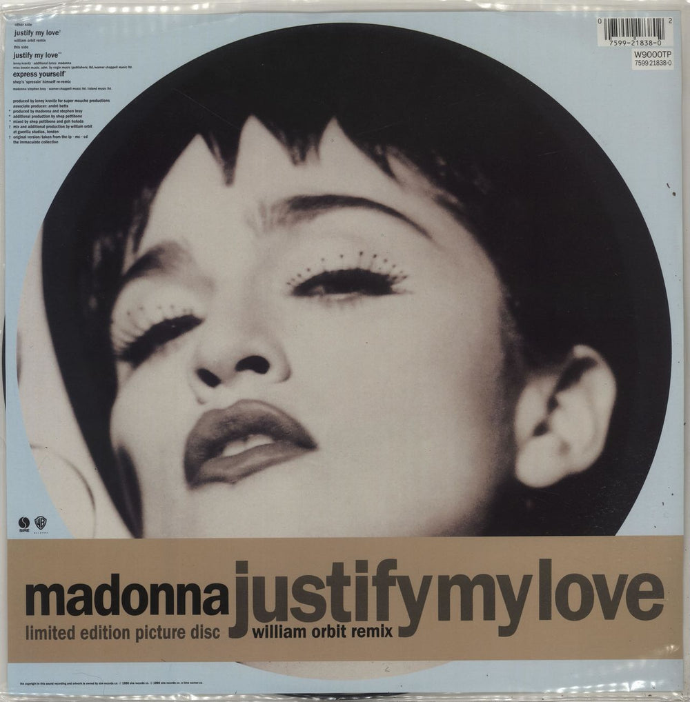 Madonna Justify My Love + Insert UK 12" vinyl picture disc (12 inch picture record) MAD2PJU05431