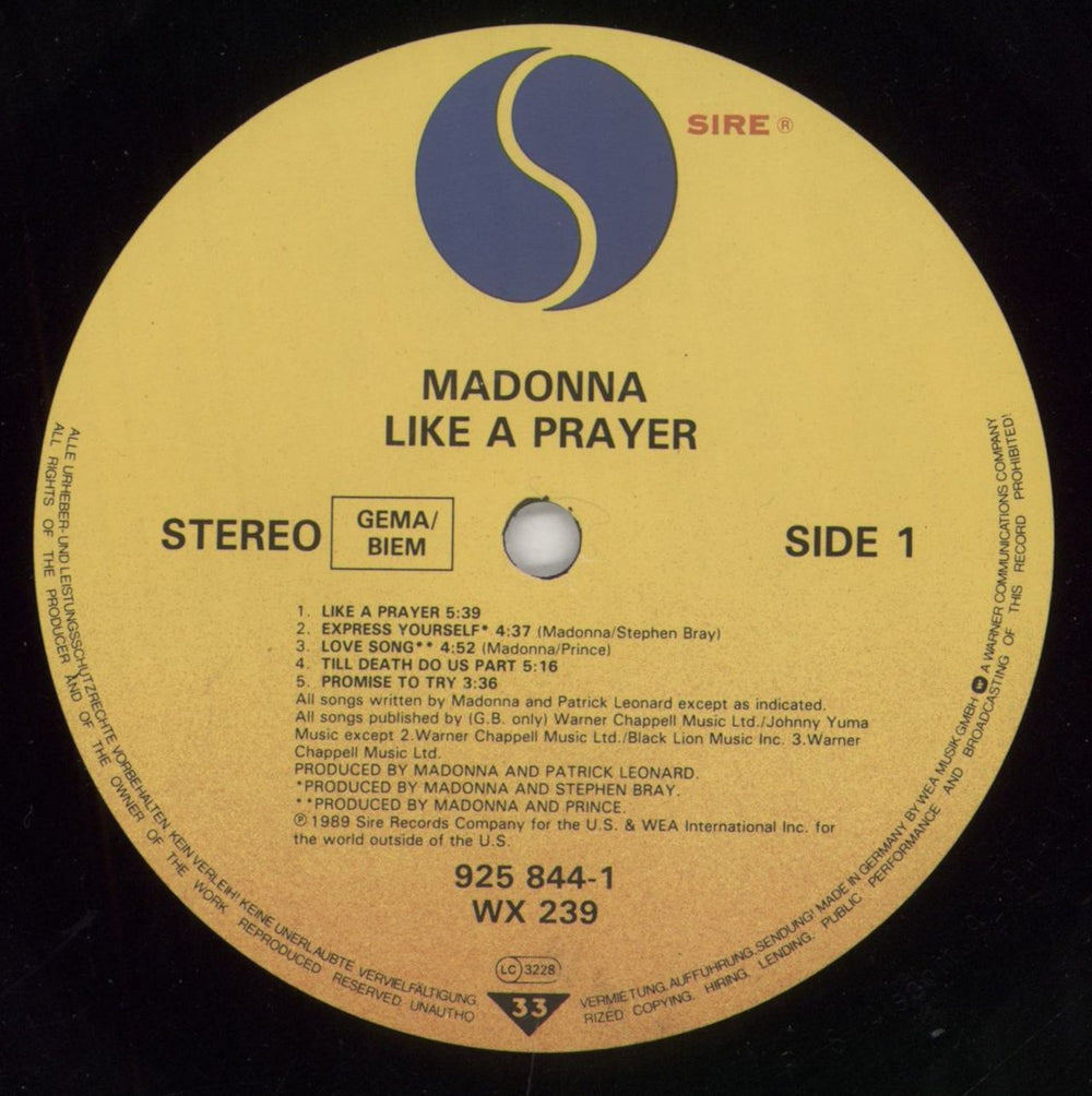 Madonna Like A Prayer - Scented Inner / EX UK vinyl LP album (LP record) MADLPLI602240