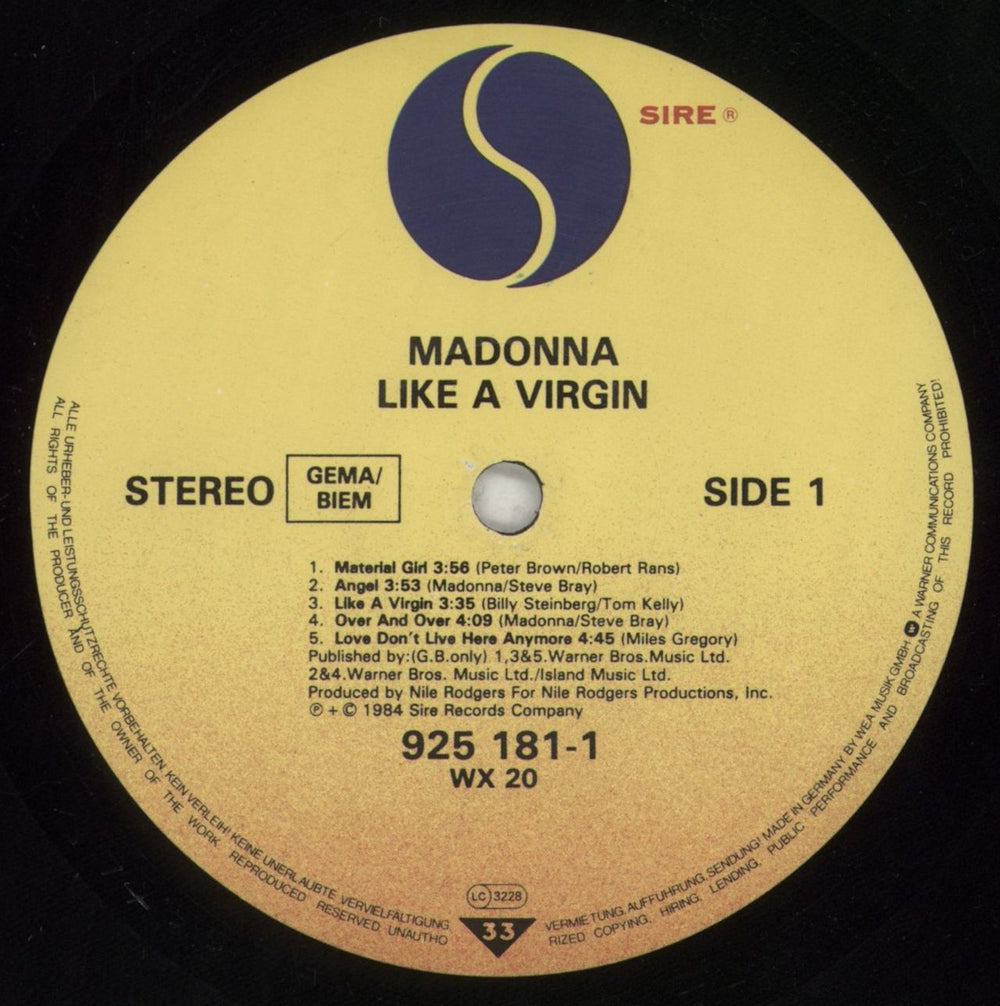 Madonna Like A Virgin UK vinyl LP album (LP record) MADLPLI22413