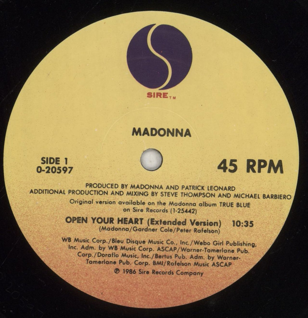 Madonna Open Your Heart US 12" vinyl single (12 inch record / Maxi-single) MAD12OP05488