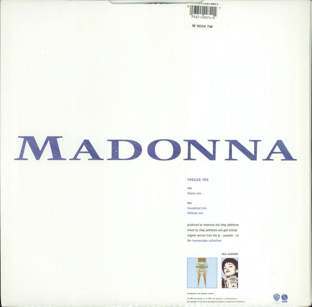 Madonna Rescue Me - Hype Stickered + Poster UK 12" vinyl single (12 inch record / Maxi-single) 093624007401