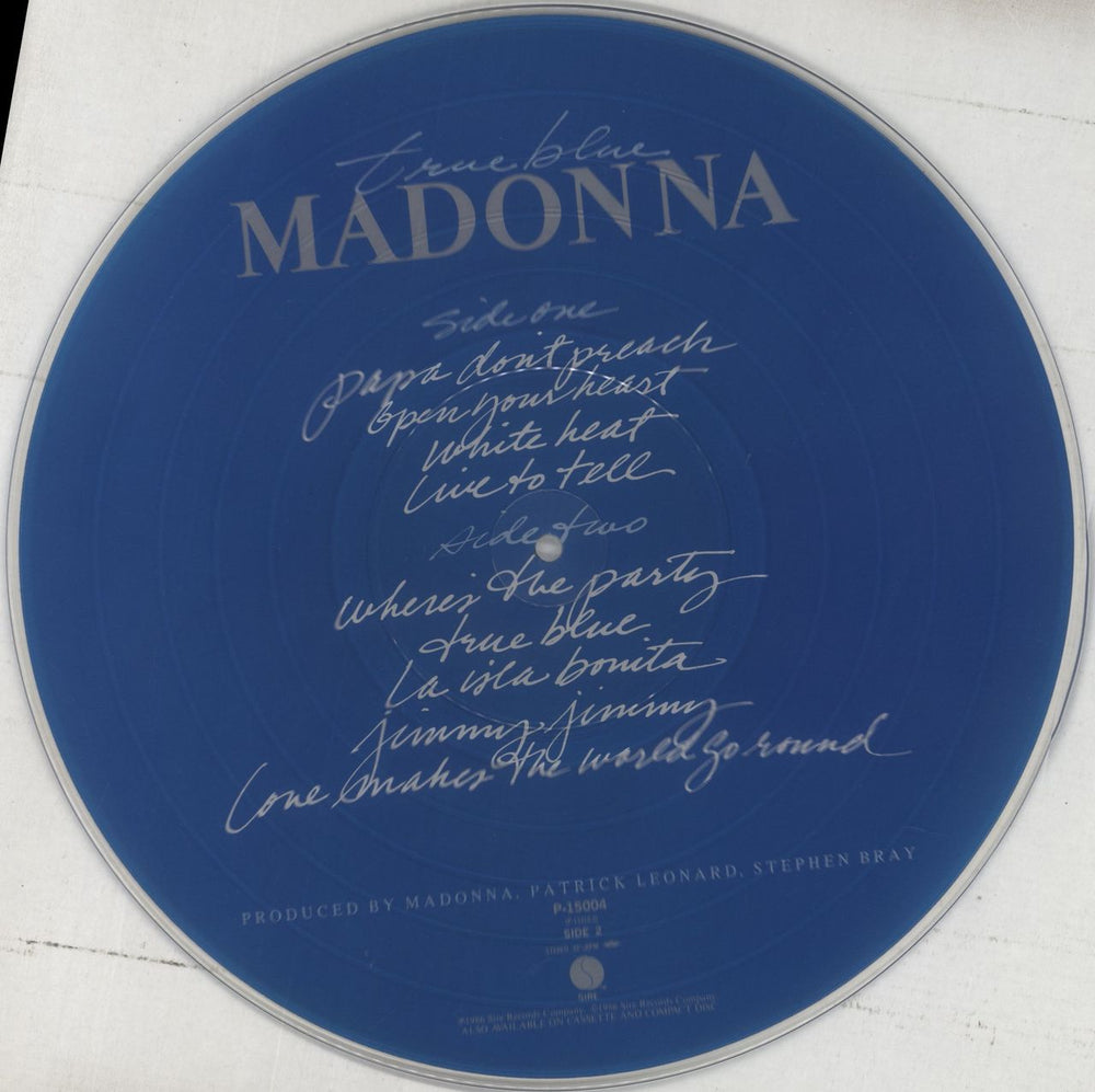 Madonna True Blue + Insert Japanese picture disc LP (vinyl picture disc album) MADPDTR811623