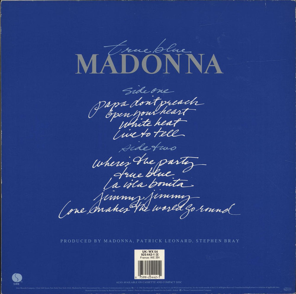 Madonna True Blue UK vinyl LP album (LP record) 075992544214