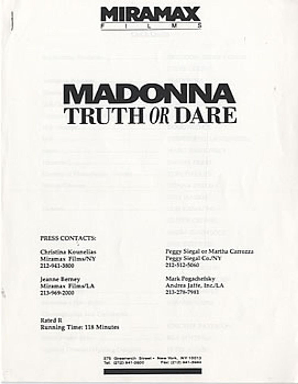 Madonna Truth Or Dare US Promo media press pack MADPPTR302133
