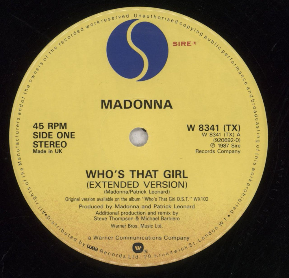 Madonna Who's That Girl - Remix - VG UK 12" vinyl single (12 inch record / Maxi-single) MAD12WH847554