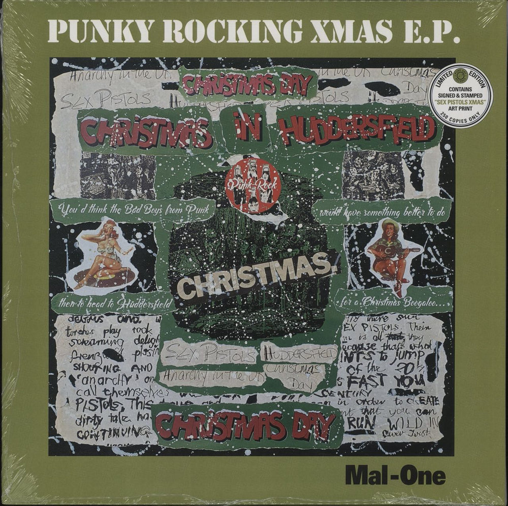 MAL-ONE Punky Rocking Xmas EP - SEX PISTOLS sleeve & art print UK 12" vinyl single (12 inch record / Maxi-single) MAL-ONE12-005