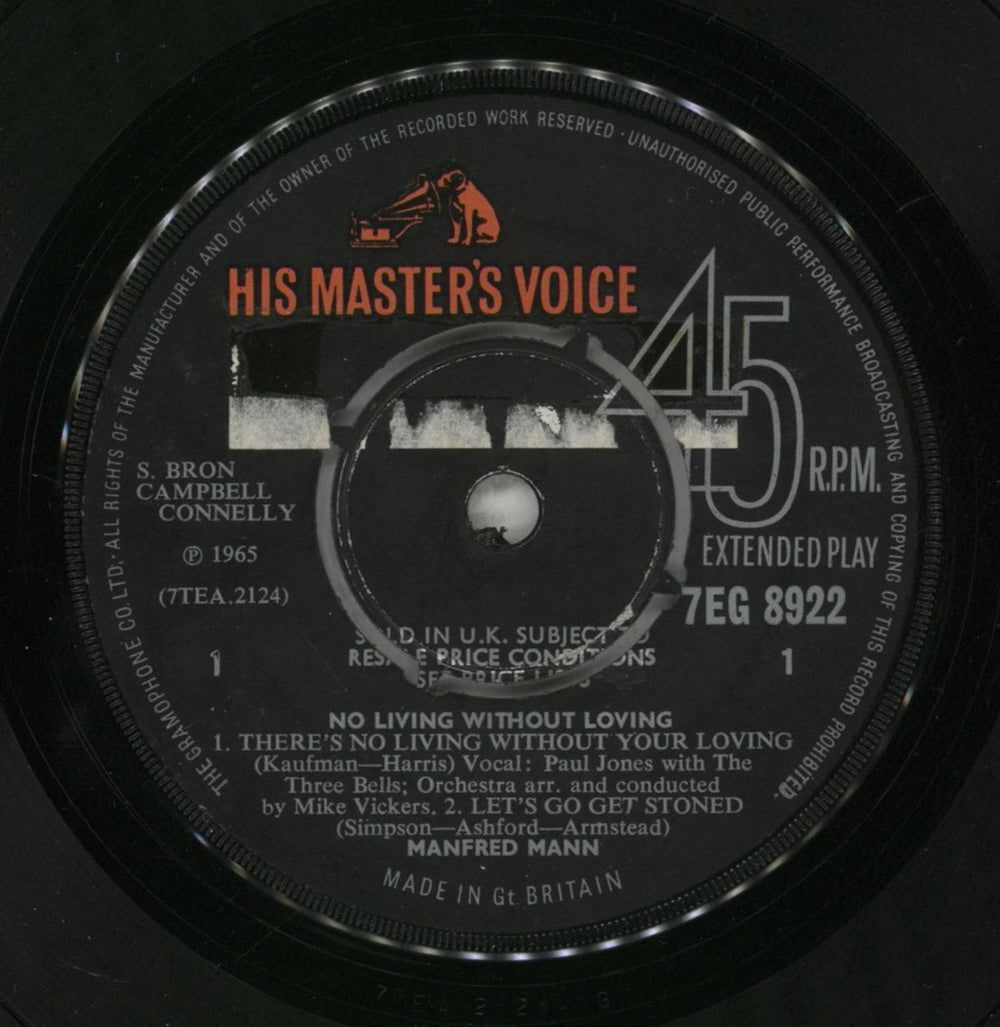 Manfred Mann No Living Without Loving EP - VG UK 7" vinyl single (7 inch record / 45) MFM07NO767251