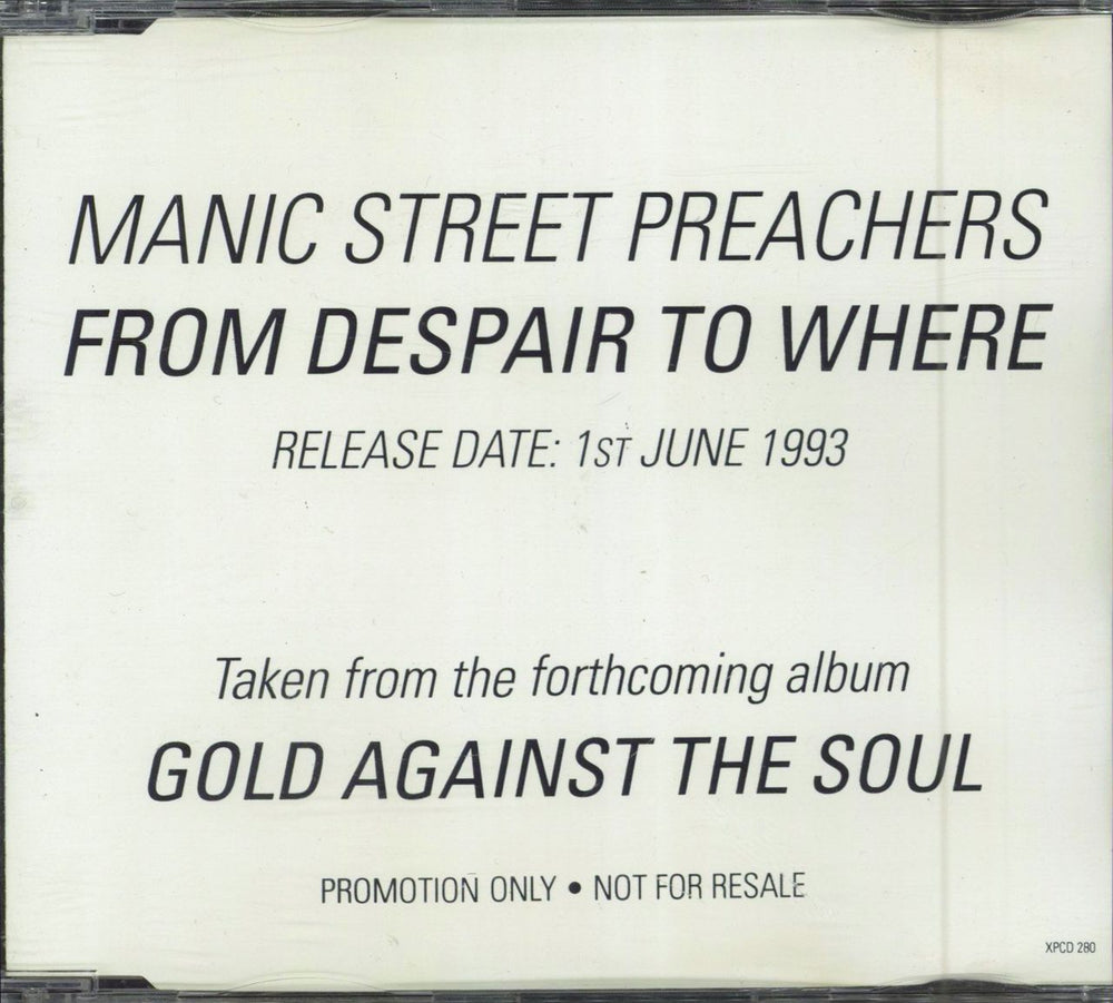 Manic Street Preachers From Despair To Where UK Promo CD single (CD5 / 5") XPCD280