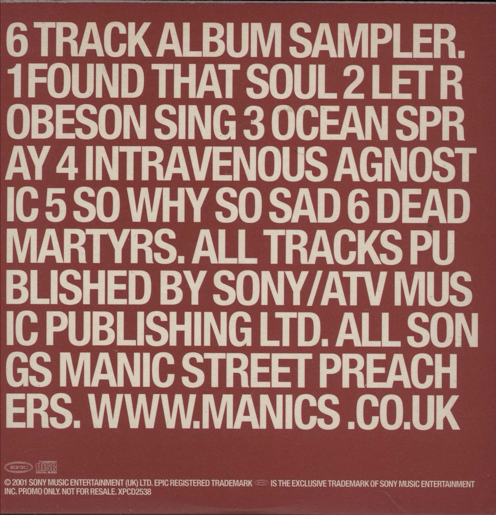 Manic Street Preachers Know Your Enemy Sampler UK Promo CD single (CD5 / 5")