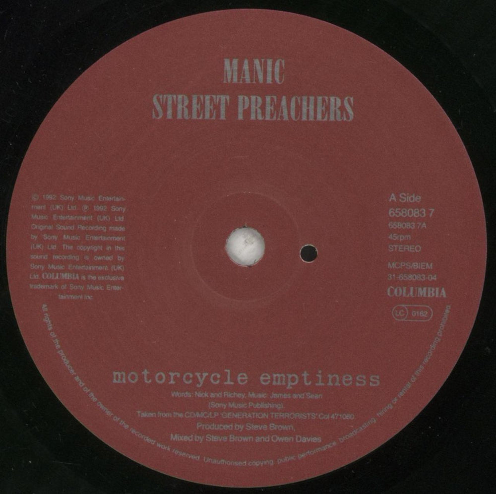 Manic Street Preachers Motorcycle Emptiness UK 7" vinyl single (7 inch record / 45) MAS07MO43305