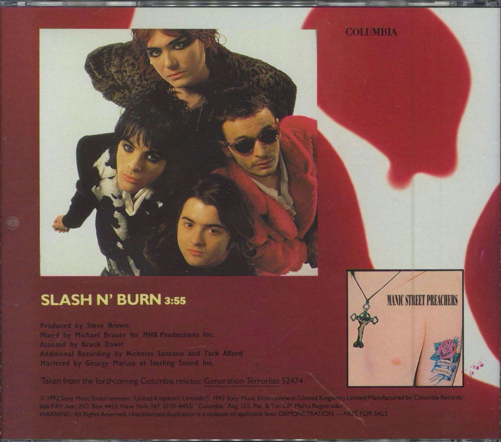 Manic Street Preachers Slash N' Burn US Promo CD single (CD5 / 5")