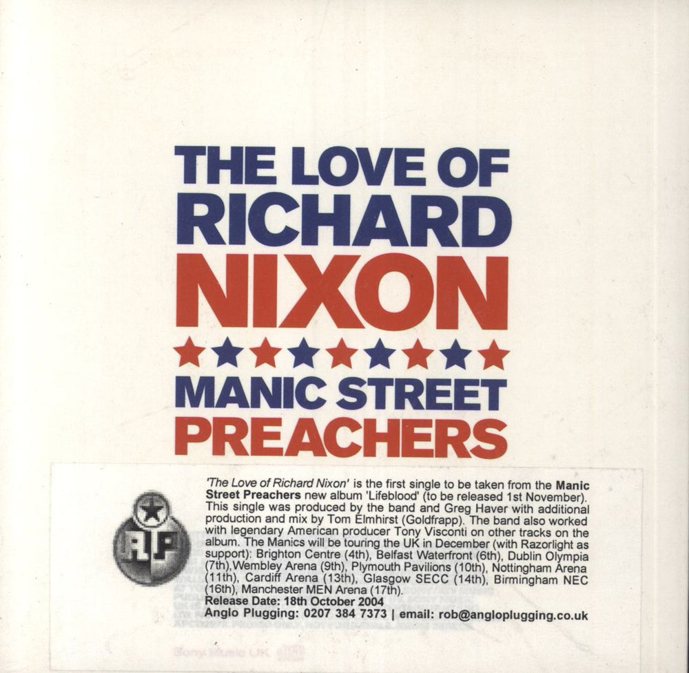 Manic Street Preachers The Love Of Richard Nixon UK Promo CD-R acetate