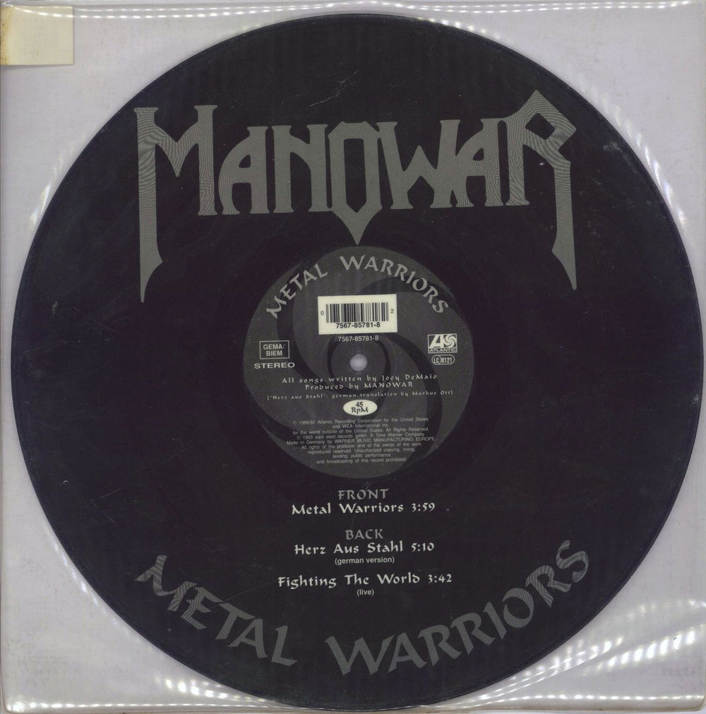 Manowar Metal Warriors German 12" vinyl picture disc (12 inch picture record) 075678578182