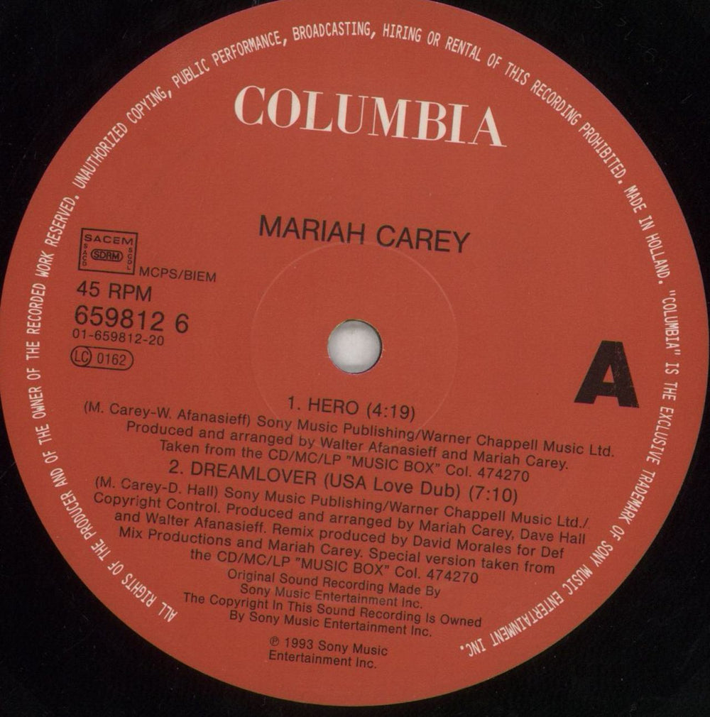 Mariah Carey Hero UK 12" vinyl single (12 inch record / Maxi-single) CRY12HE70909