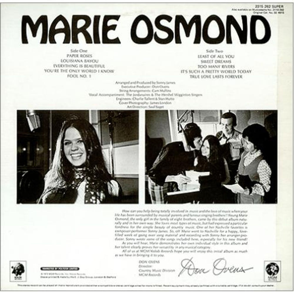 Marie Osmond Paper Roses UK vinyl LP album (LP record) MOSLPPA238433