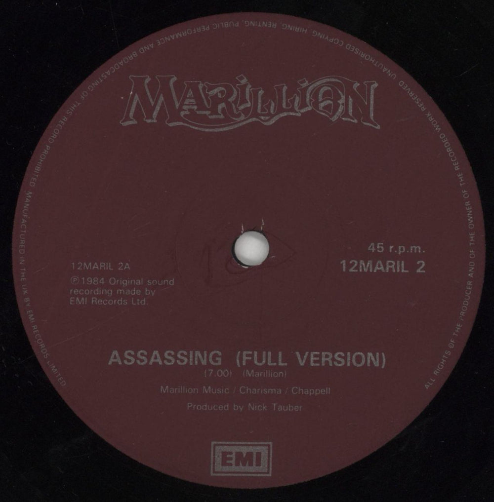 Marillion Assassing UK 12" vinyl single (12 inch record / Maxi-single) MAR12AS01126