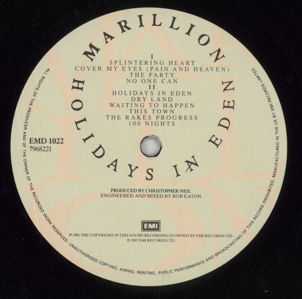 Marillion Holidays In Eden - Stickered - VG UK vinyl LP album (LP record) MARLPHO844473