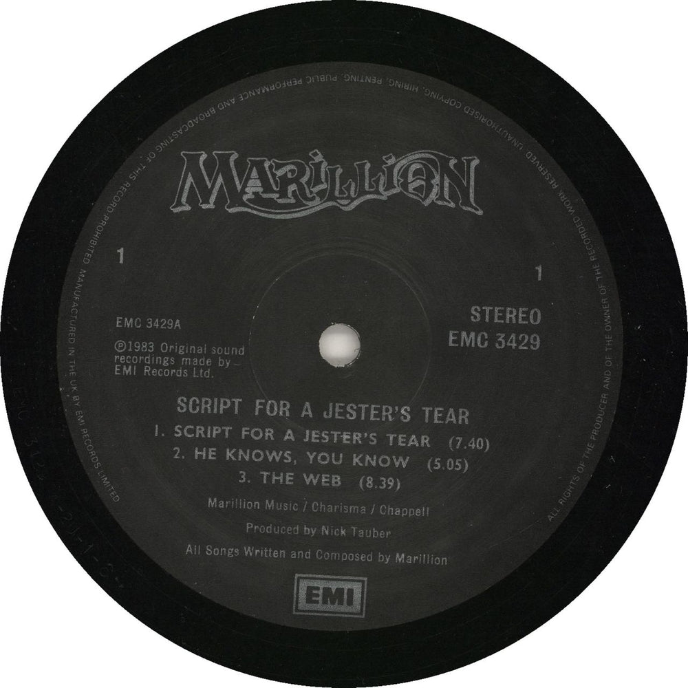 Marillion Script For A Jester's Tear - Black label UK vinyl LP album (LP record) 5099910771518