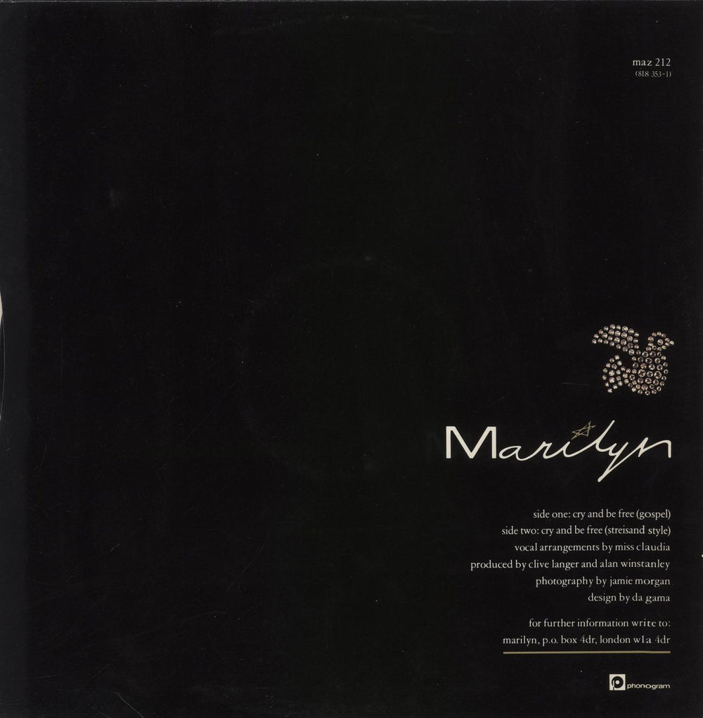 Marilyn Cry And Be Free UK 12" vinyl single (12 inch record / Maxi-single)