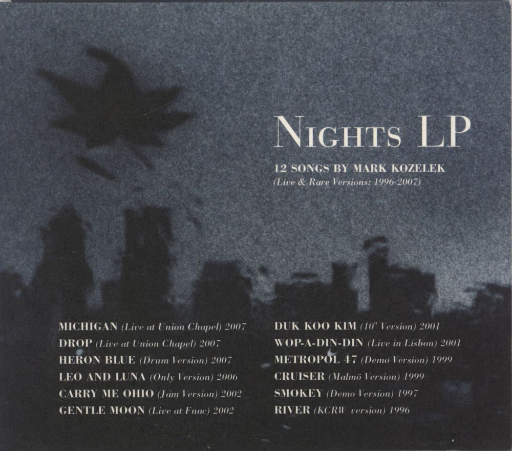 Mark Kozelek Nights LP - 12 Songs By Mark Kozelek (Live & Rare Versions: 1996-2007) US CD album (CDLP) CV007