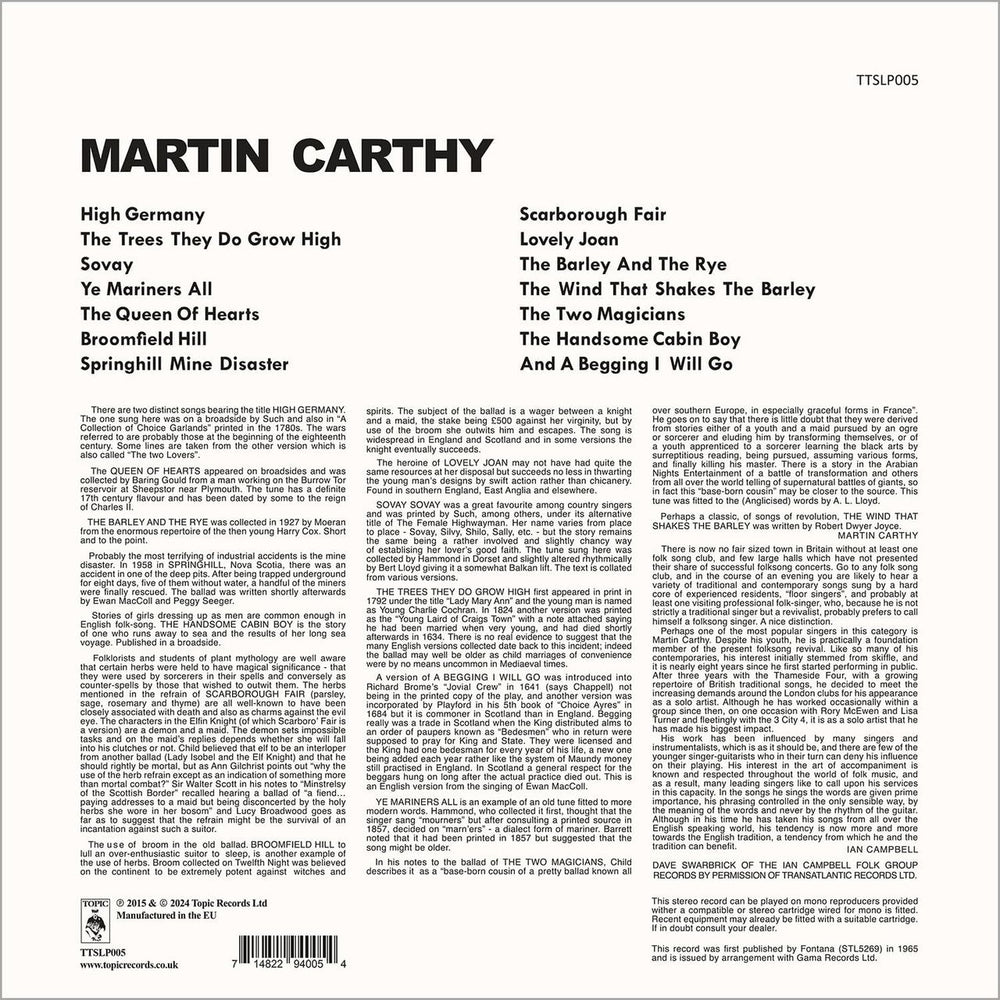 Martin Carthy Martin Carthy - Topic 85 Anniversary Edition - Sealed UK vinyl LP album (LP record) 714822940054