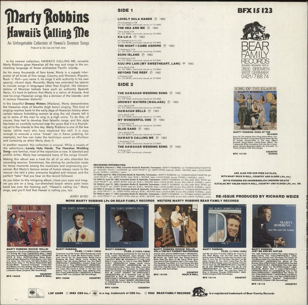 Marty Robbins Hawaii's Calling Me German vinyl LP album (LP record)