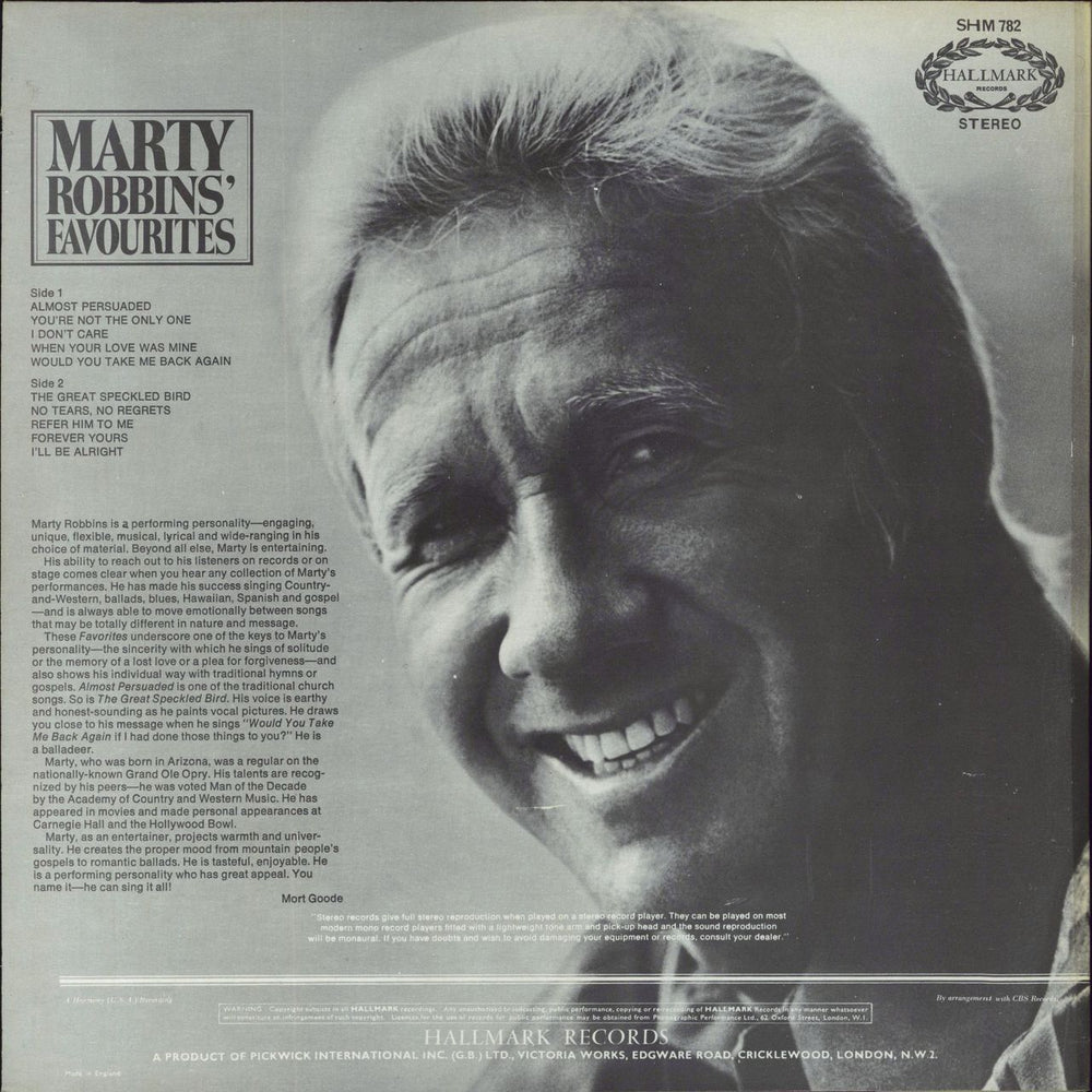 Marty Robbins Marty Robbin's Favourites UK vinyl LP album (LP record)