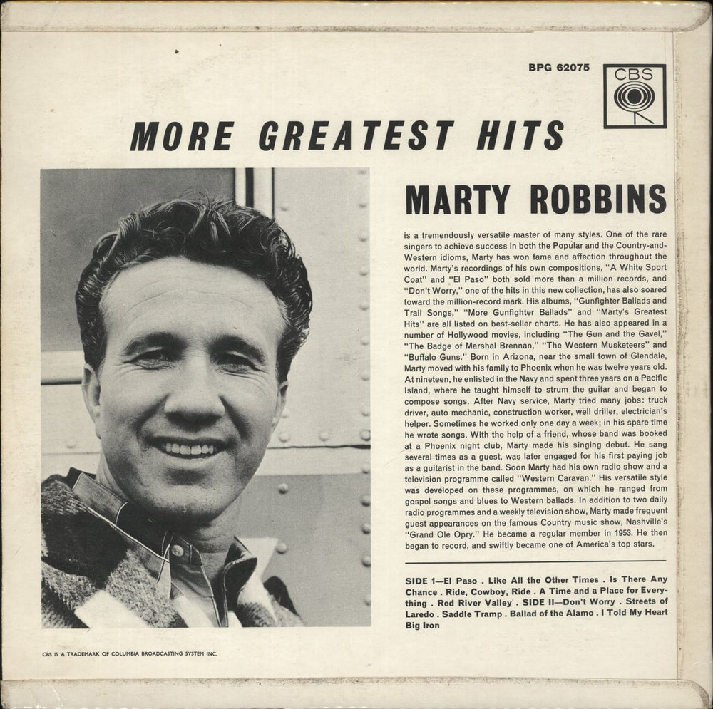 Marty Robbins More Greatest Hits UK vinyl LP album (LP record)