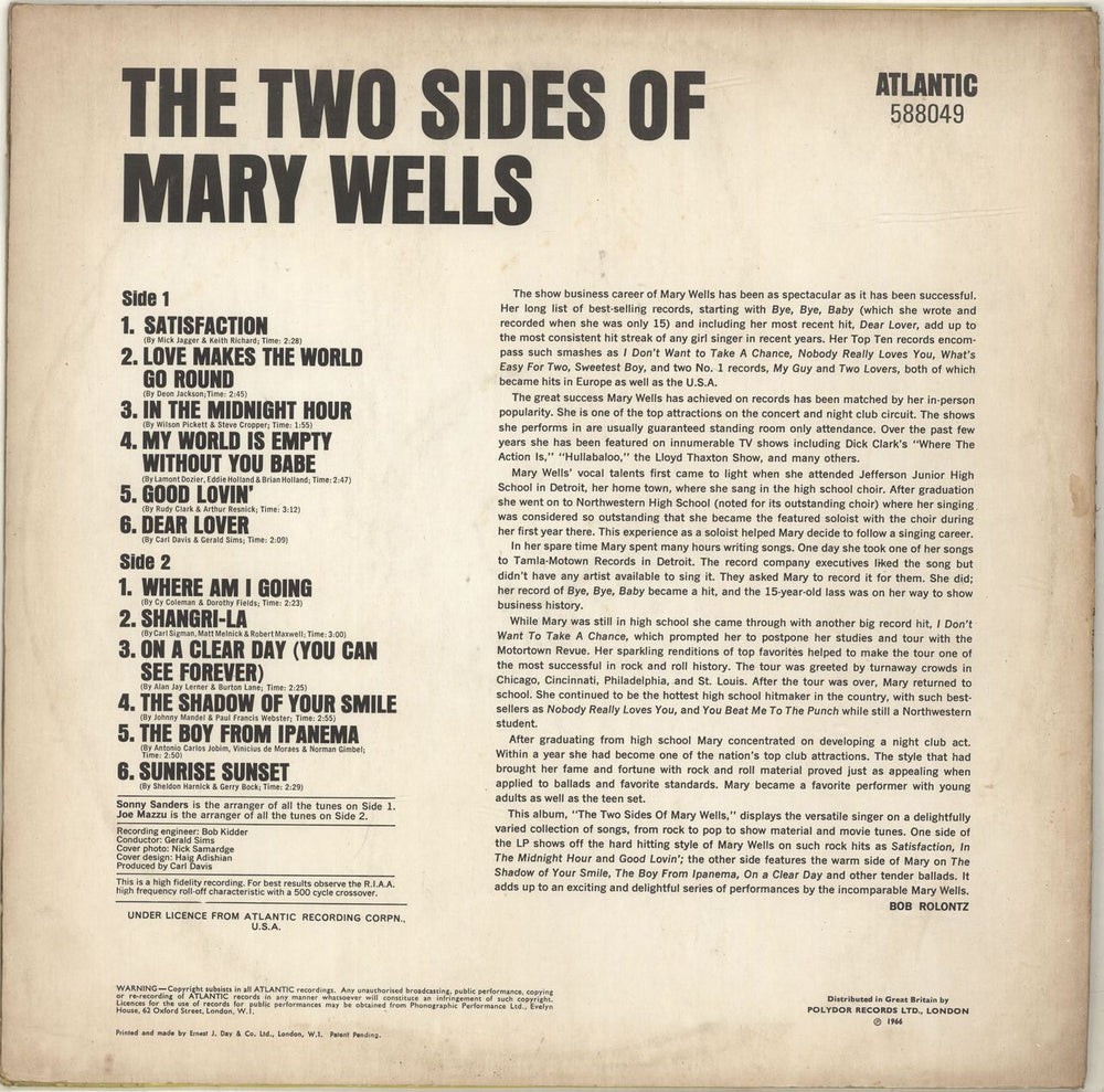 Mary Wells The Two Sides Of Mary Wells UK vinyl LP album (LP record)