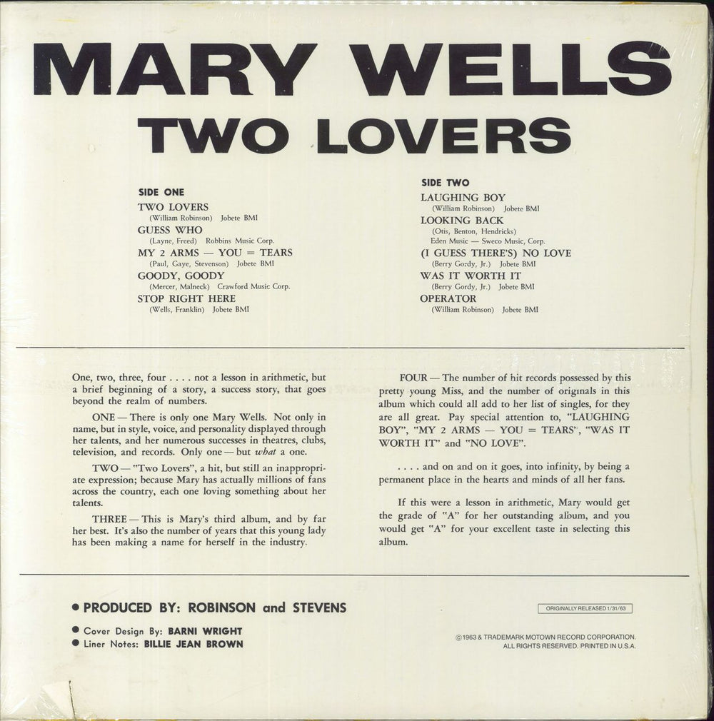 Mary Wells Two Lovers - Sealed US vinyl LP album (LP record)