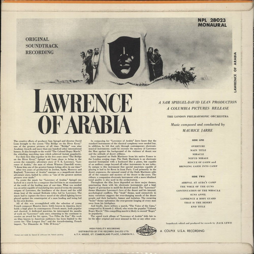 Maurice Jarre Lawrence Of Arabia UK vinyl LP album (LP record)