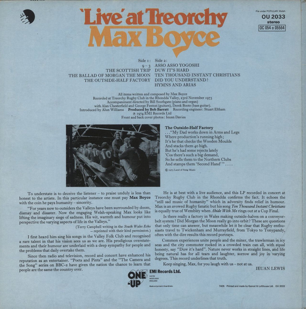 Max Boyce 'Live' At Treorchy UK vinyl LP album (LP record)