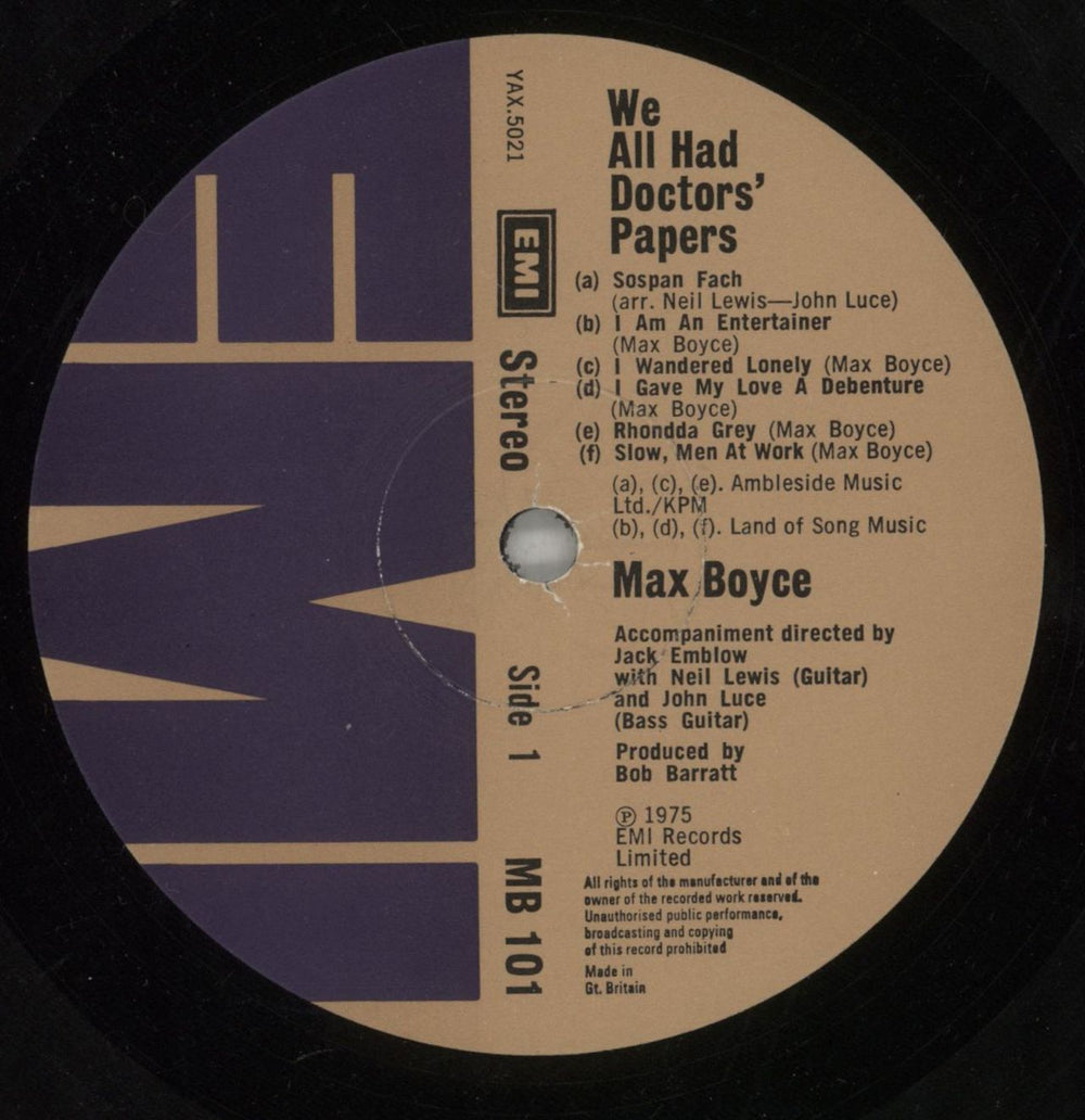 Max Boyce We All Had Doctors' Papers UK vinyl LP album (LP record) MXBLPWE374213