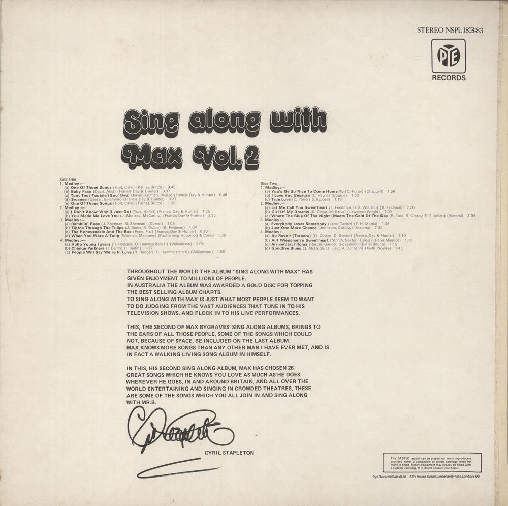Max Bygraves Sing Along With Max Volume 2 UK vinyl LP album (LP record)