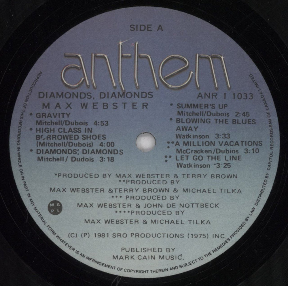 Max Webster Diamonds Diamonds Canadian vinyl LP album (LP record) MXWLPDI465663