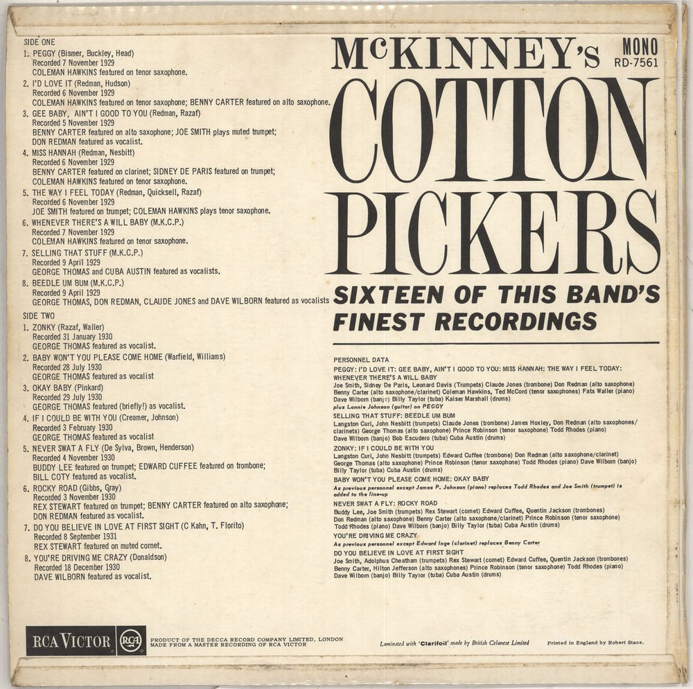 McKinney's Cotton Pickers McKinney's Cotton Pickers - 1st UK vinyl LP album (LP record) 5MCLPMC711640