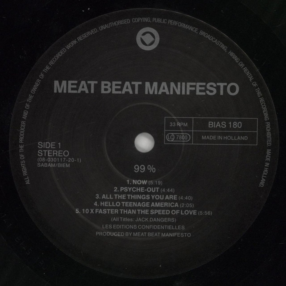 Meat Beat Manifesto 99% Dutch vinyl LP album (LP record) MBMLP174445