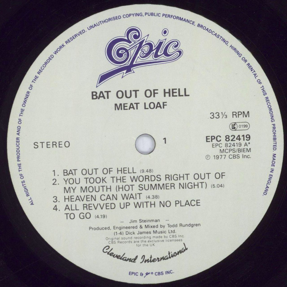 Meat Loaf Bat Out Of Hell - Barcoded Sleeve UK vinyl LP album (LP record) MEALPBA829350