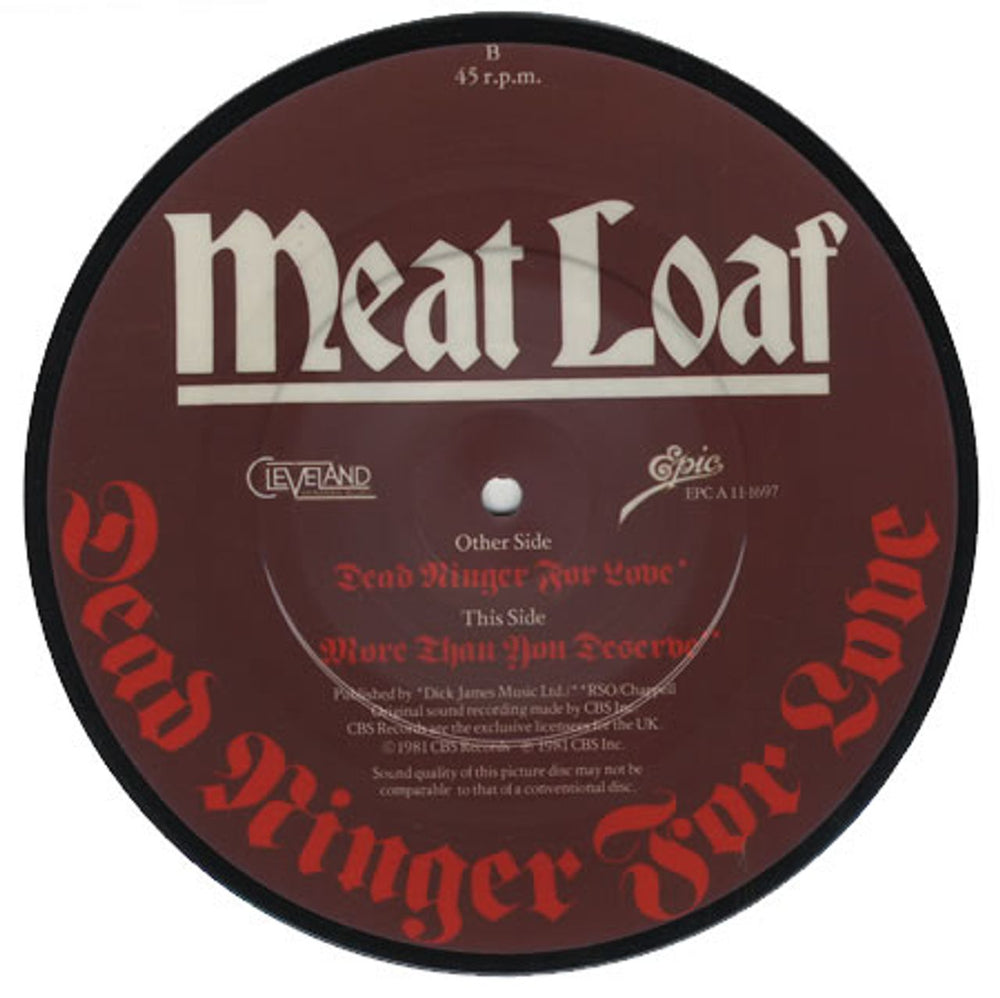 Meat Loaf Dead Ringer For Love UK 7" vinyl picture disc (7 inch picture disc single) MEA7PDE19822