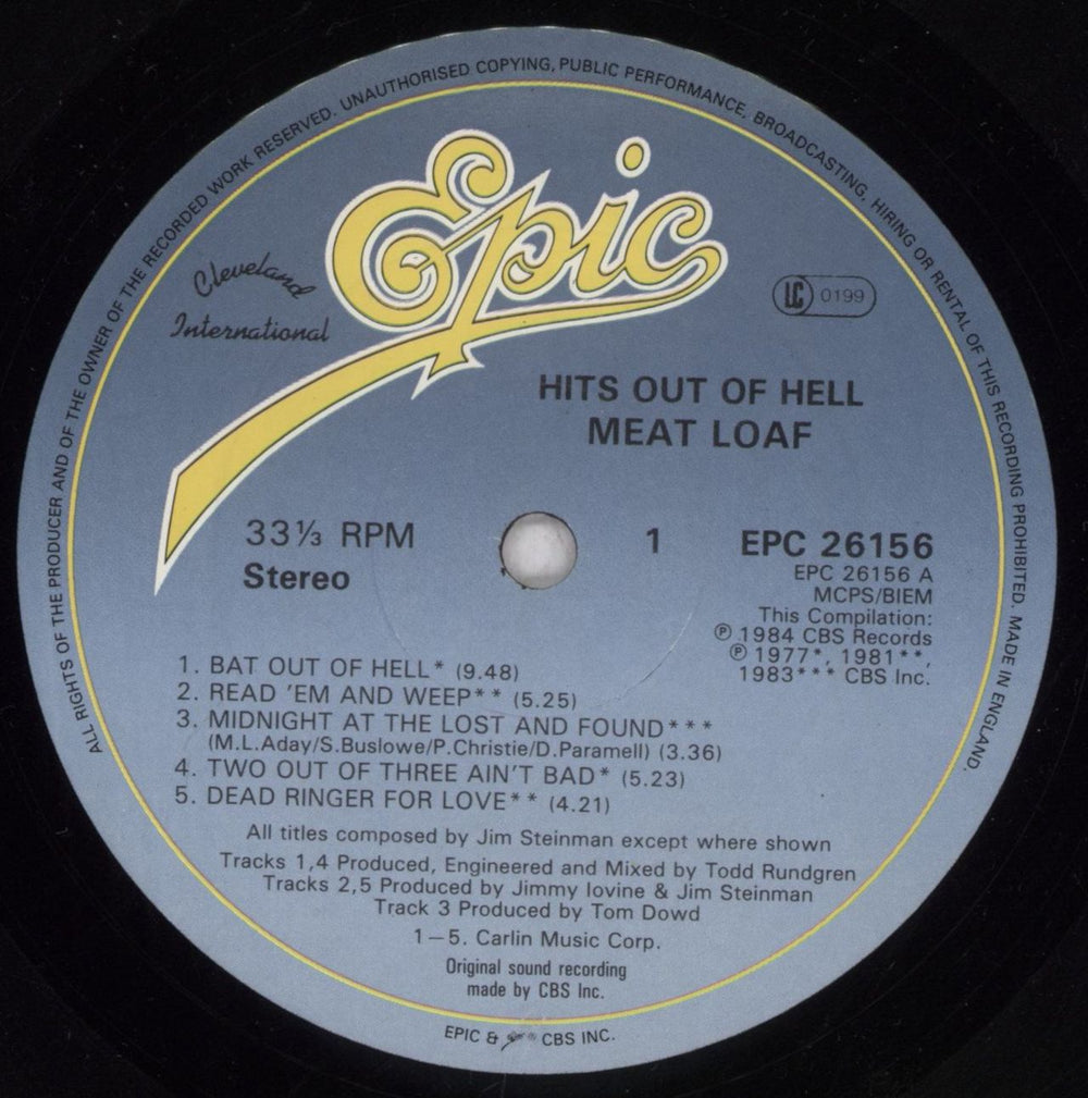 Meat Loaf Hits Out Of Hell - tombstone sticker UK vinyl LP album (LP record) MEALPHI397580