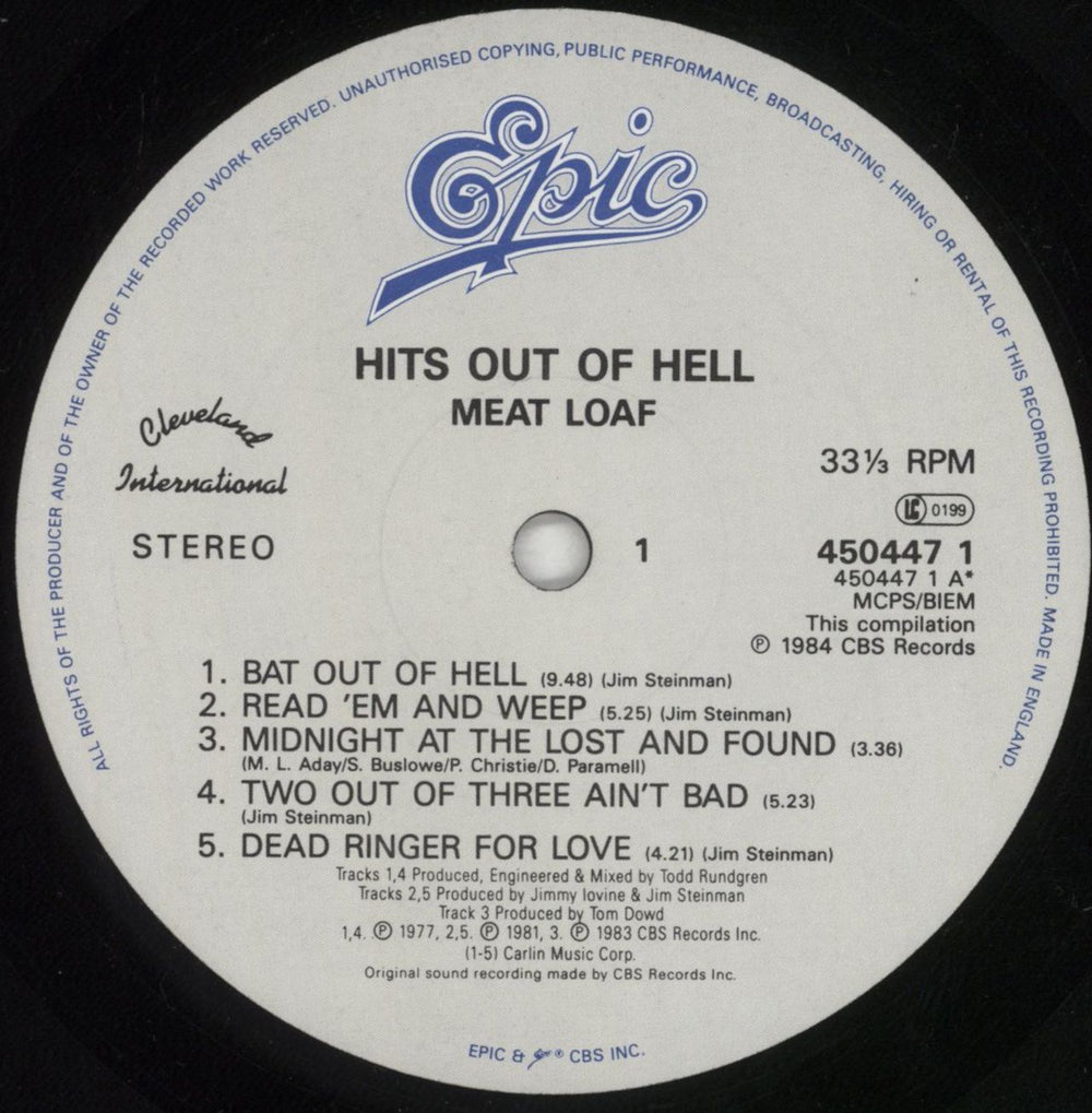 Meat Loaf Hits Out Of Hell UK vinyl LP album (LP record) MEALPHI575326