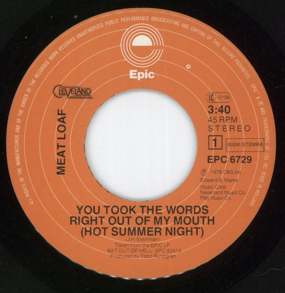 Meat Loaf You Took The Words Right Out Of My Mouth Dutch 7" vinyl single (7 inch record / 45) MEA07YO879956