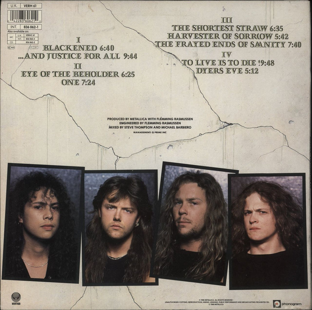 Metallica ...And Justice For All + Inners - VG UK 2-LP vinyl record set (Double LP Album) 042283606210