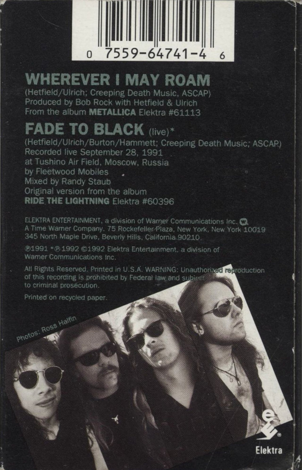 Metallica Wherever I May Roam US cassette single 075596474146