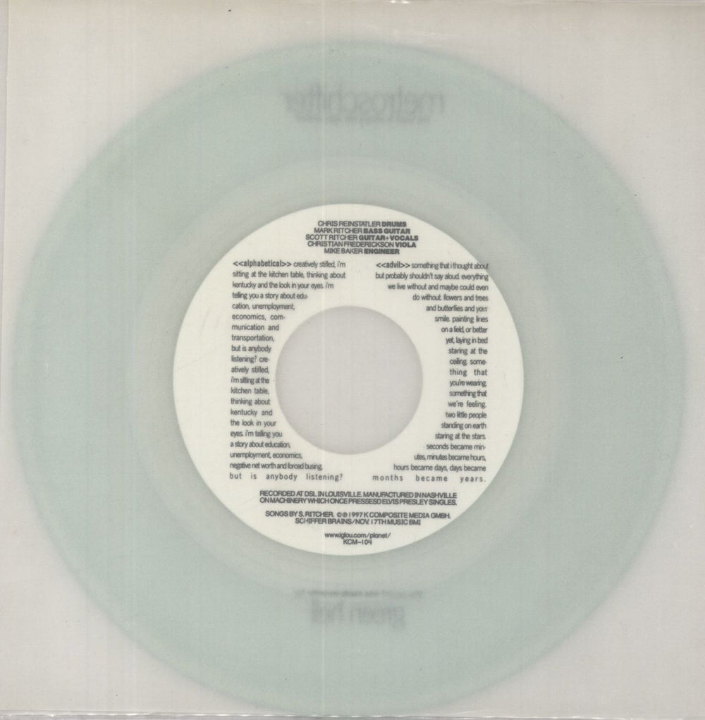 Metroschifter The Truth Is Always The Right Answer - Clear Vinyl US 7" vinyl single (7 inch record / 45)