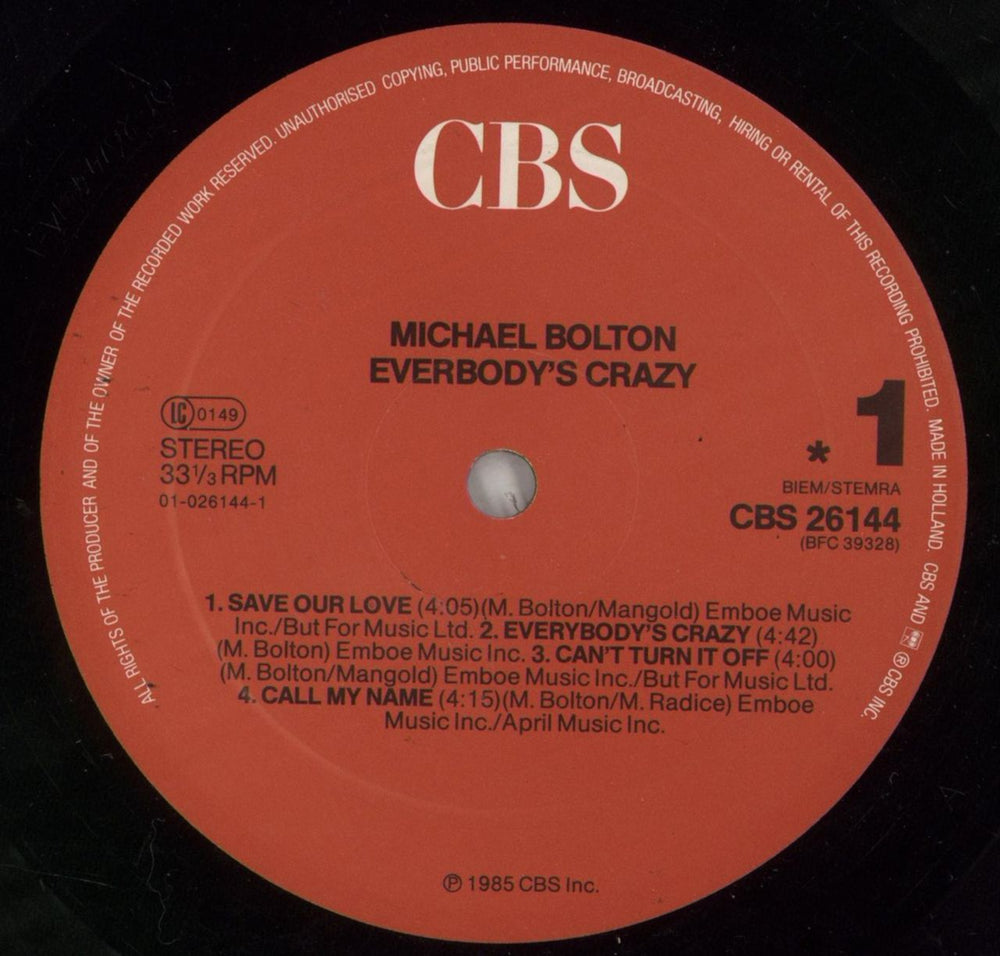 Michael Bolton Everybody's Crazy Dutch vinyl LP album (LP record) BOLLPEV630520