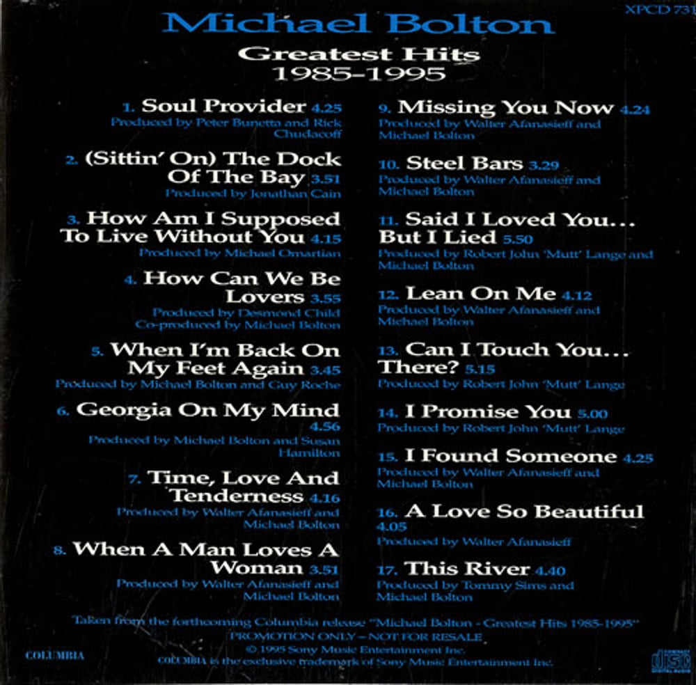 Michael Bolton Greatest Hits 1985-1995 UK Promo CD album (CDLP) BOLCDGR69137